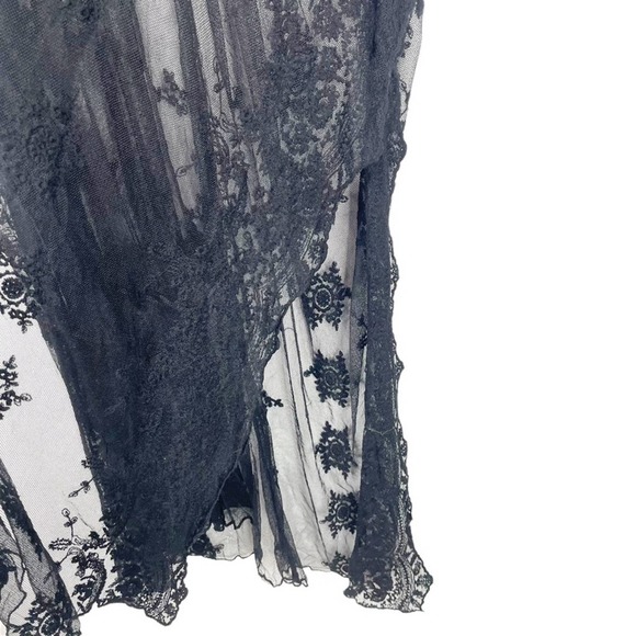 Boho Gypsy Beach Goddess Swim Cover Up Black Maxi Dress Duster Tie Front - Picture 9 of 13